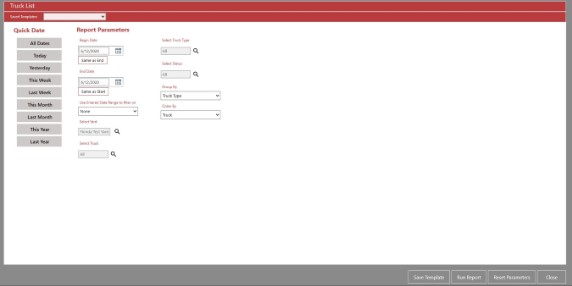 Report Parameters Screen