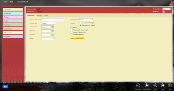 You'll notice that Scrap Dragon has already flagged this shipment type as a Transfer since the Yard was selected as the customer.