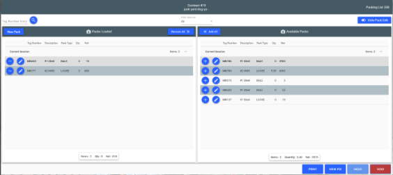 Packing List Screen with Edit Toggle set to 