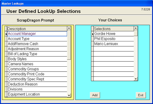 User Definable Tables